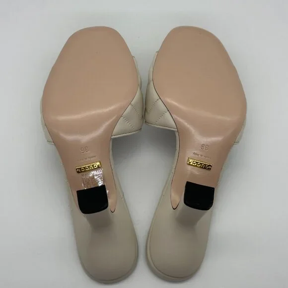 Gucci Marmont GG Padded Chevron Matelasse Leather Mule Sandal Heels Shoes - Picture 15 of 16